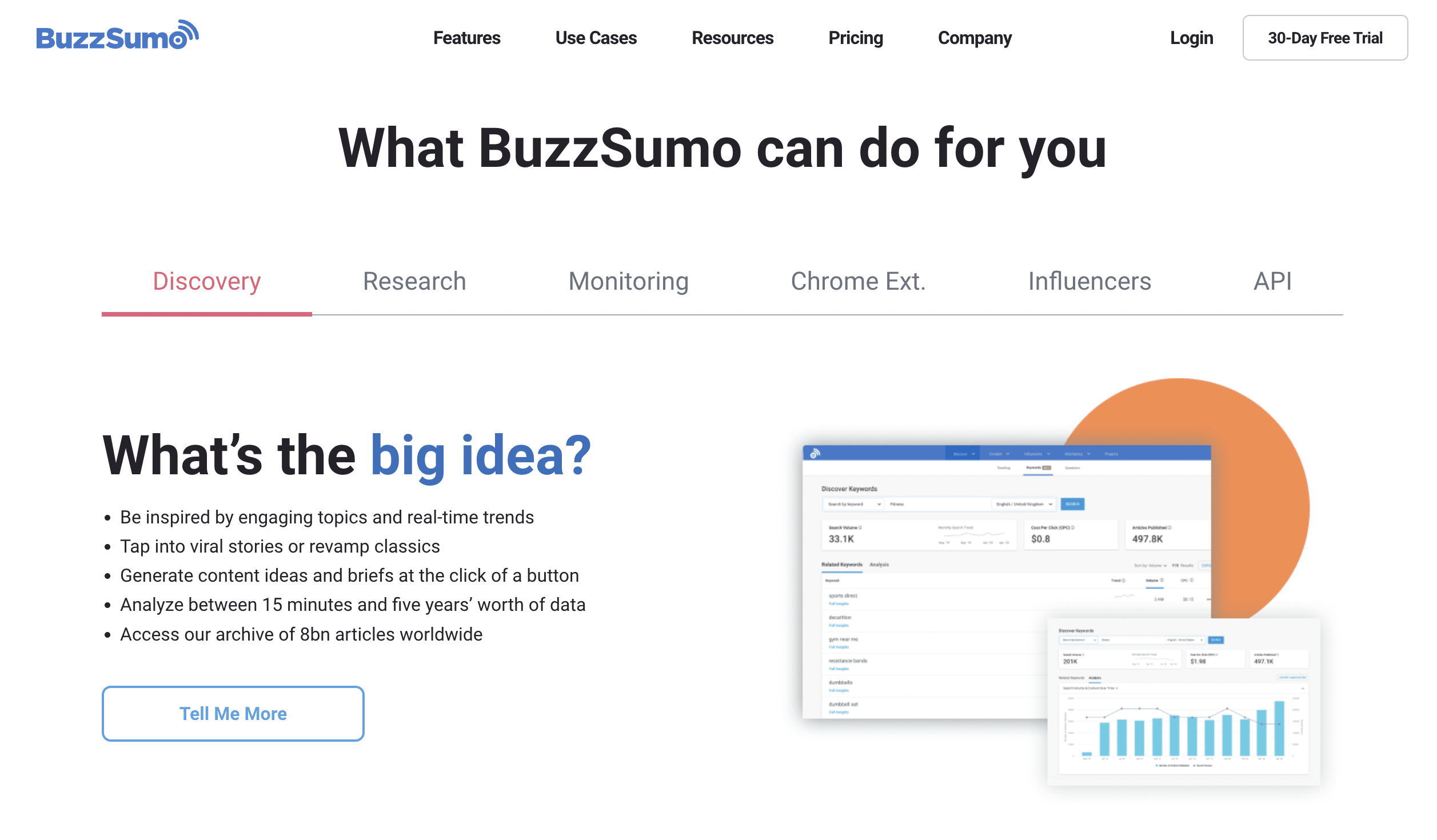 screenshot shows landing page for buzzsumo search engine