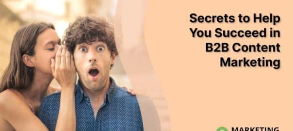 woman whispers the secrets of B2B content marketing to man