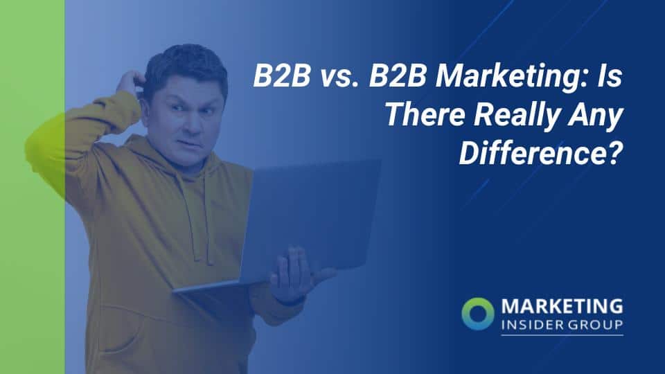 pensive man in yellow sweatshirt holds laptop and tries to understand B2B vs. B2C Marketing
