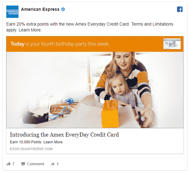 Retargeting ad example from American Express.