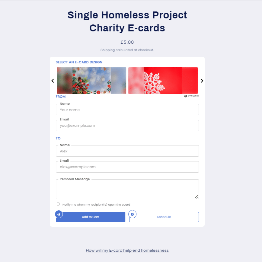 Single Homelessness Project created these Christmas charity eCards to promote in their content marketing and raise donations.]