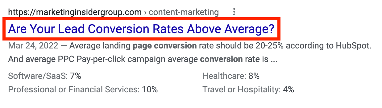 SERP of Marketing Insider Group using a question as an article heading