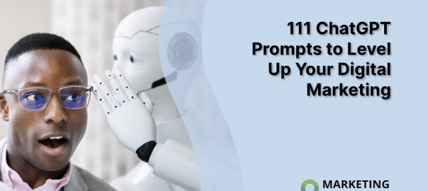 AI robot whispering effective chatGPT prompts for digital marketing to business man
